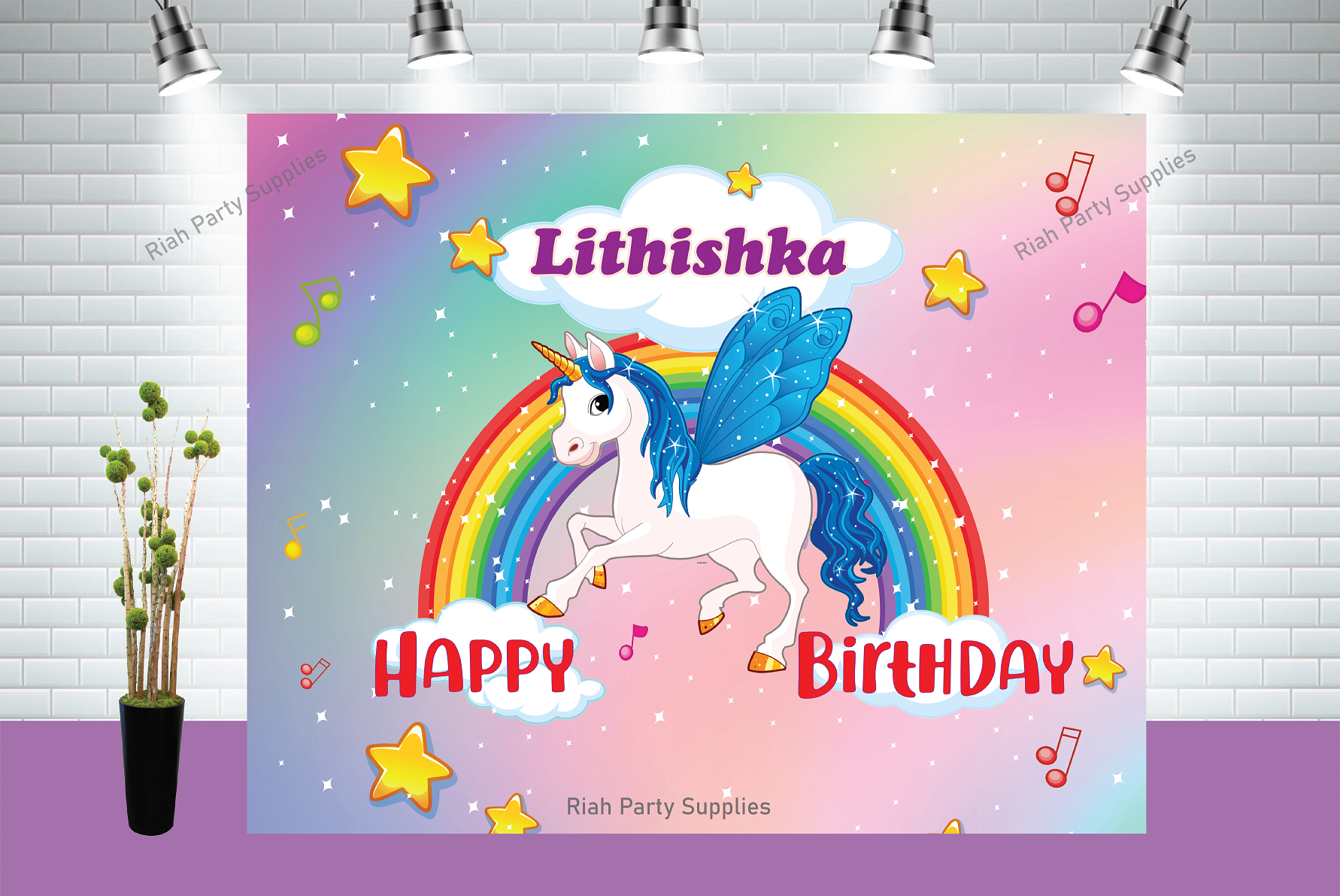 Unicorn Customised Theme backdrop Design 1 Riah Party Supplies