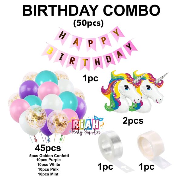 50 Pcs Unicorn Rainbow Birthday Decoration Pack