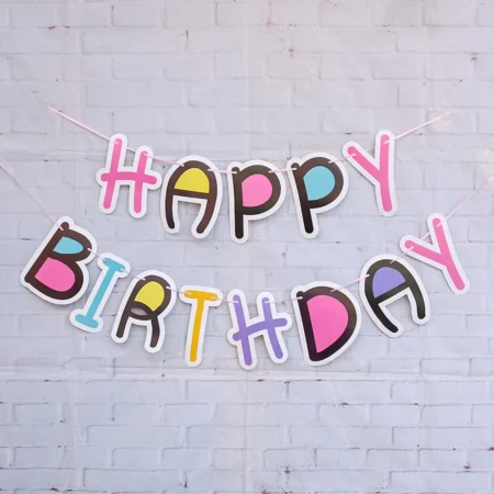 Colorful Happy Birthday Flag Banner for Decoration - Makeup - Barbie theme