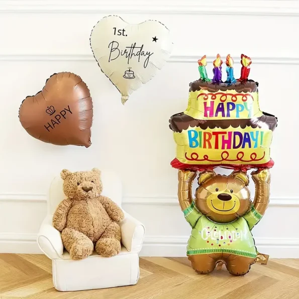 Happy Birthday Cake Bear Foil Balloon, Birthday Party Decor, Valentine's Day Decor, Home Decor, Atmosphere Background Layout, Indoor Outdoor Decor, Party Decor