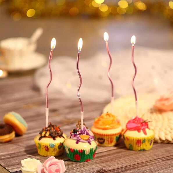 6Pcs Twisty Birthday Candles Set | Metallic Curly Coil Candles Holders | Spiral Candles for Birthday, Baby Shower, Wedding Party & Cake Decoration (Rose Gold)