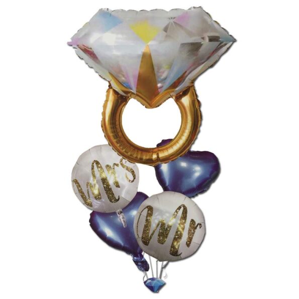 5 Pcs Mr. & Mrs. Diamond Ring Foil Balloons Combo for Wedding, Engagement, Anniversary Party Decoration
