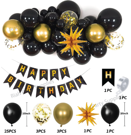 Black Gold Birthday Decoration Pack