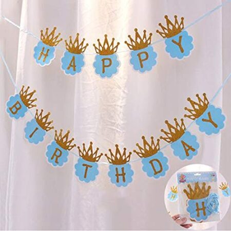 Happy Birthday Glitter Crown Banner for Blue and Gold Party Decorations (Set of 13 letters)