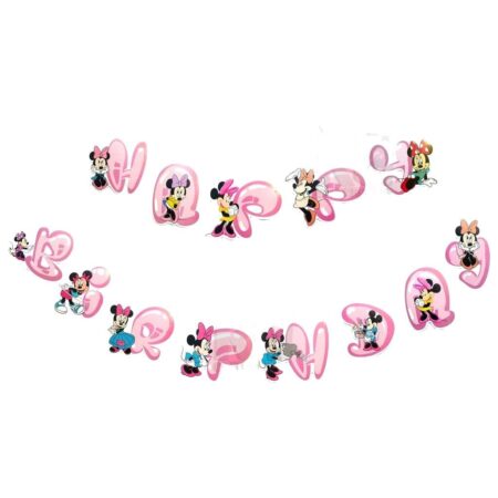 Minnie Mouse Pink Happy Birthday Banner For Kids Birthday Decoration