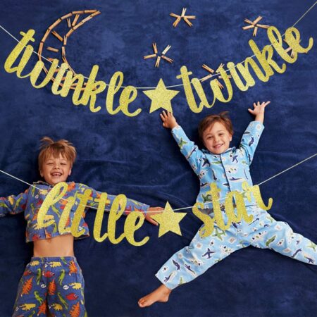 Twinkle Twinkle Little Star Banner- Birthday Party Baby Shower Party Decorations Banner (Gold)
