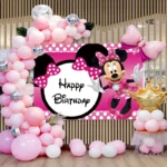 Minnie Mouse Backdrop Girls Pink Happy Birthday Photography Background Princess Kids Party Decoration