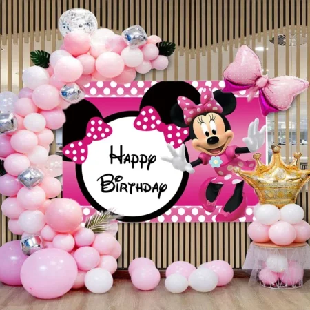 Minnie Mouse Backdrop Girls Pink Happy Birthday Photography Background Princess Kids Party Decoration