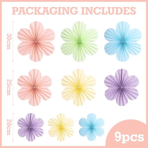 9 Pcs Pastel Flower Party Decorations
