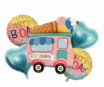 5pcs Ice Cream Truck Icecream Van Shape Pastel Foil Balloon Set