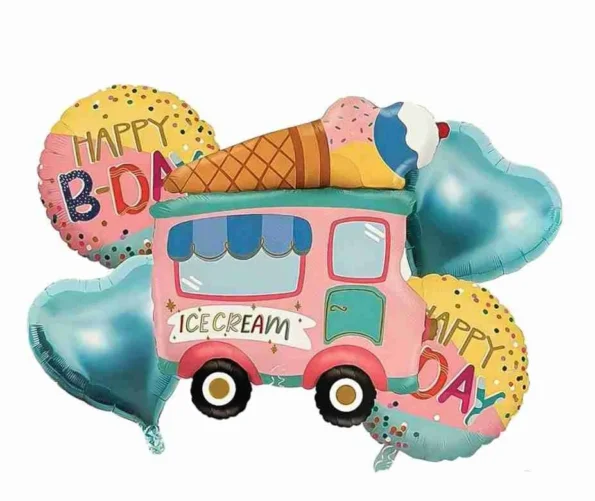5pcs Ice Cream Truck Icecream Van Shape Pastel Foil Balloon Set