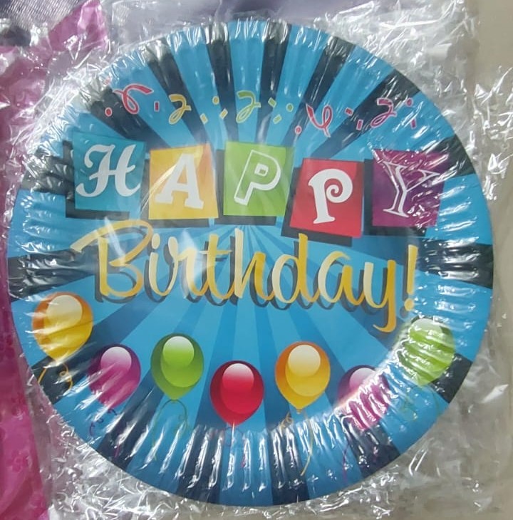 Happy Birthday printed Disposable Plates-Blue Happy Birthday printed Disposable Plates
