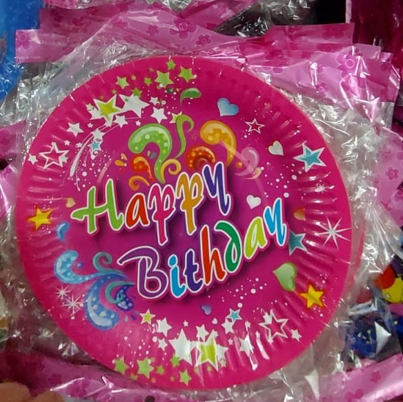 Happy Birthday printed Disposable Plates-Dark Pink Happy Birthday printed Disposable Plates