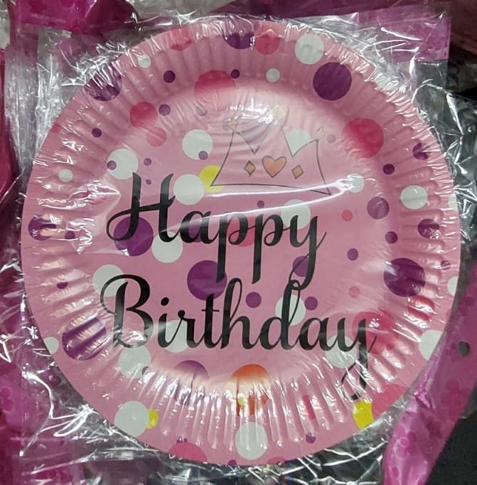 Happy Birthday printed Disposable Plates-Pink Happy Birthday printed Disposable Plates