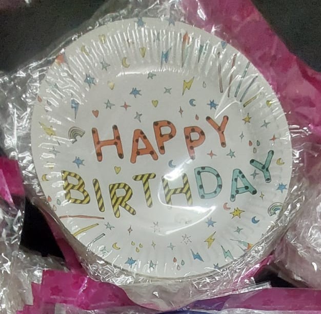Happy Birthday printed Disposable Plates-White-mixed-01 Happy Birthday printed Disposable Plates