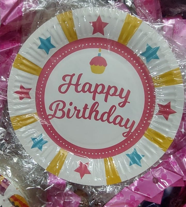 Happy Birthday printed Disposable Plates-White-mixed-02 Happy Birthday printed Disposable Plates