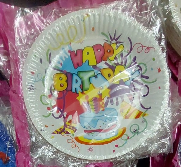 Happy Birthday printed Disposable Plates-White-mixed-04 Happy Birthday printed Disposable Plates