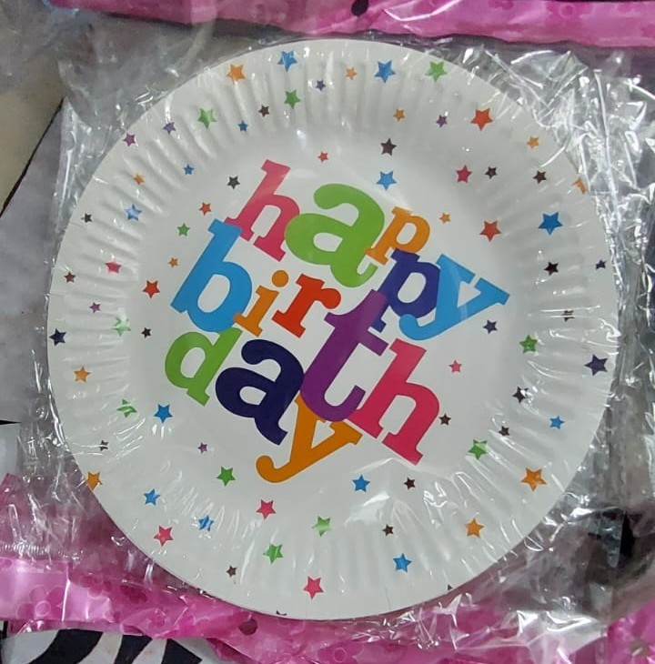 Happy Birthday printed Disposable Plates-White-mixed-05 Happy Birthday printed Disposable Plates