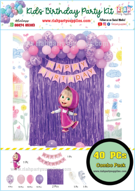 40 Pcs Masha and the Bear Birthday Decoration Pack